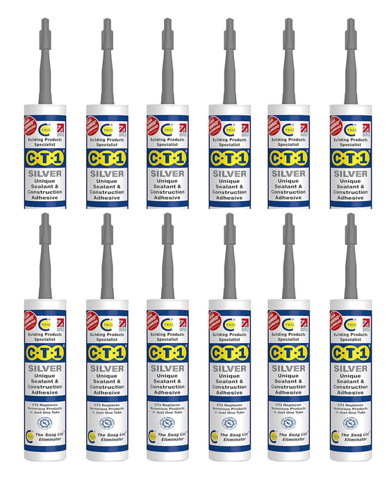 Silver Construction Sealant Adhesive Tube for Virtually Any Material Pack 12