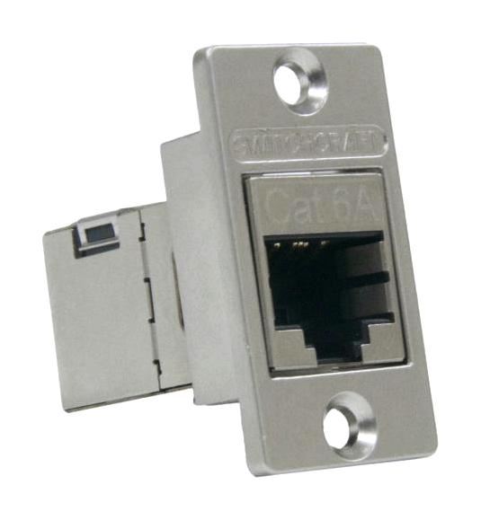 RJ45 Cat6a Shielded Socket to RJ45 Cat6a Shielded Socket Feedthru Panel Mount Adaptor, CSK Holes, Silver