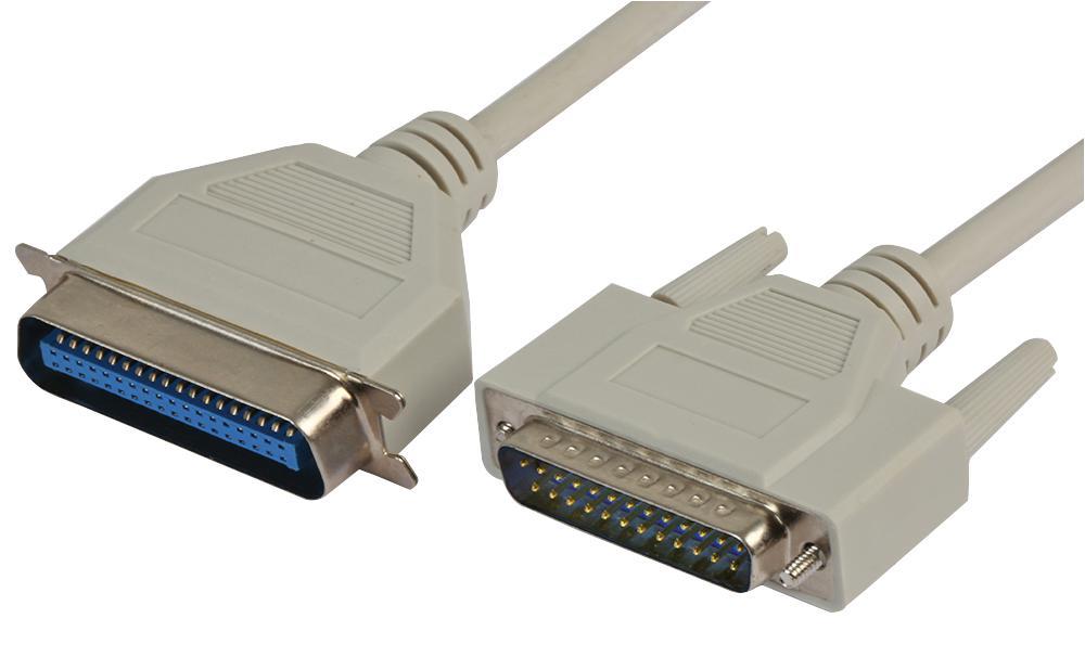 25 Pin D-Sub Male to 36 Pin Centronics Male Parallel Printer Lead, 2m