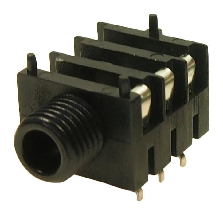 Stackable 6.35mm (1/4") Stereo Jack Socket with Nut, Kinked Legs, 3 Breaking Contacts