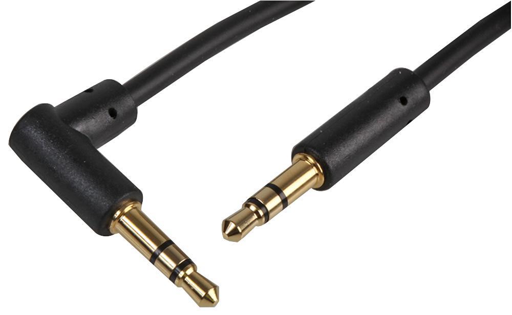 Slim 3.5mm Stereo Jack Plug to 90 Degree Jack Plug Lead, Black