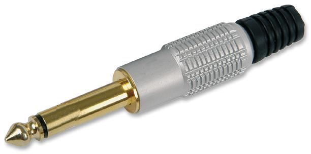 6.35mm (1/4") 2-Pole Mono Jack Plug, Gold Plated Contacts