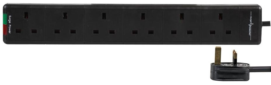 6-Gang Surge Protected Extension Lead - Black