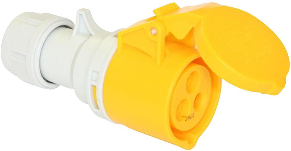 32A, 110V, Cable Mount CEE Socket, 2P+E, Yellow, IP44