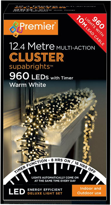 Multi Action Warm White Cluster Christmas Lights with Timer