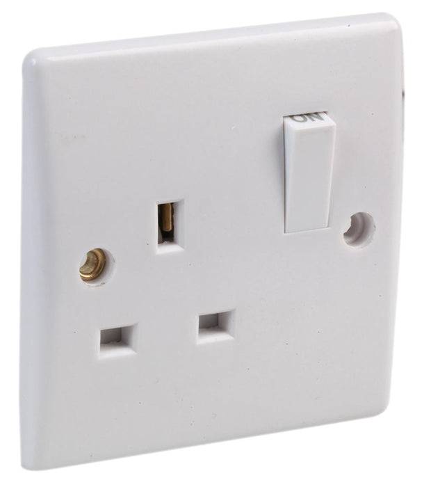 Switched 1-Gang, Double-Pole Mains Socket, 13A, 250V