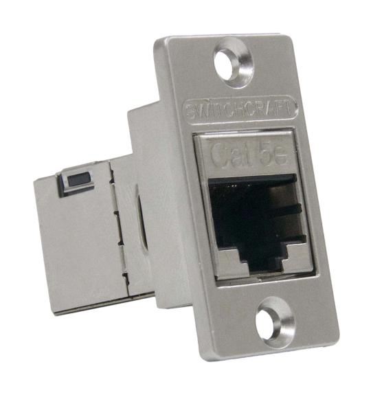 RJ45 Cat5e Shielded Socket to RJ45 Cat5e Shielded Socket Feedthru Panel Mount Adaptor, CSK Holes, Silver