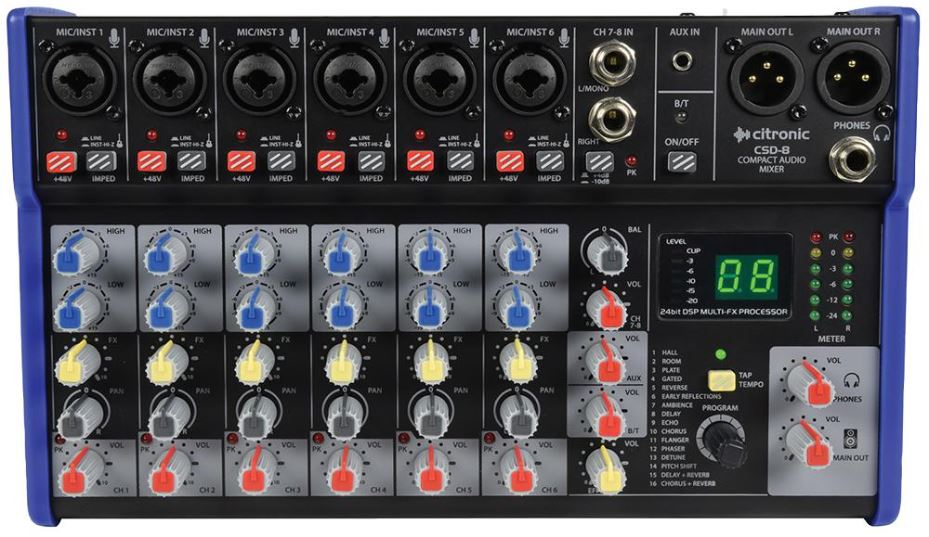 8 Channel Compact Mixing Desk with DSP/BT