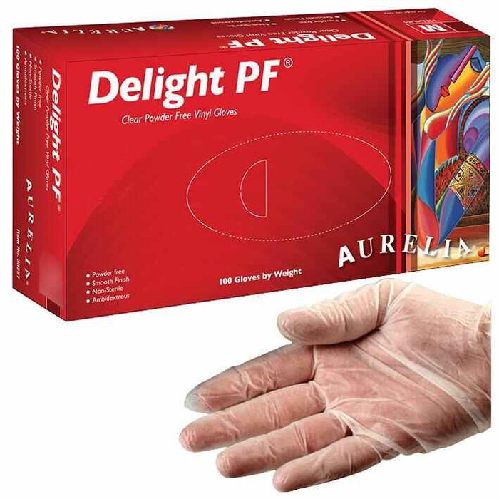 Delight PF Premium Clear Powder Free Vinyl Gloves - 100 Pack