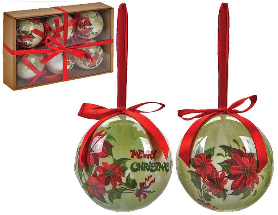 6 Christmas Baubles - Poinsettia Design