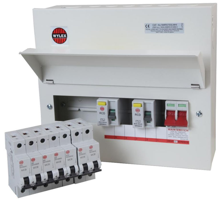 7-Way Split Load, High Integrity Metal Consumer Unit with 7 MCBs, 100A Main Switch