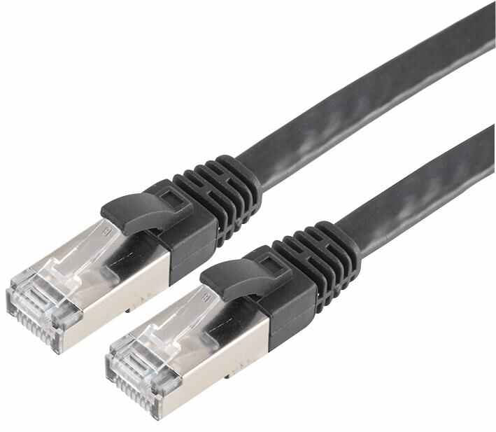 Flat Cat7 RJ45 Male to Male Ethernet Patch Lead, 2m Black