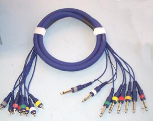 8 Way Phono (RCA) Plugs to 6.35mm (1/4") Mono Jack Plugs Loom, 1.8m