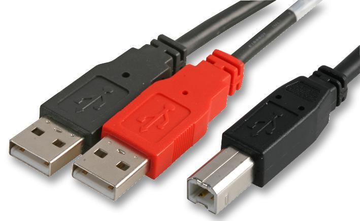 USB 2.0 B Male to 2x USB A Male Y Splitter Lead, 2m