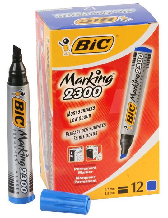 Chisel Tip Marking 2300 Permanent Marker Pens - Pack of 12 (Blue)