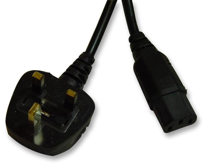 UK Plug to IEC C13 Socket Mains Lead Black