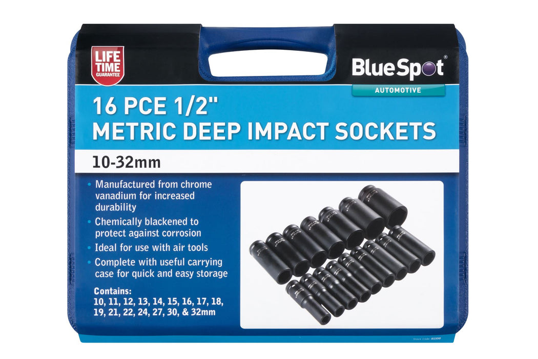 16Pce 1/2" Deep Impact Sockets 10-32mm