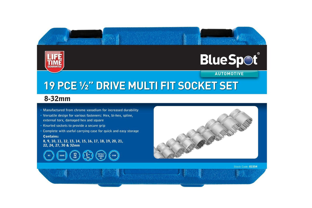 19PCE Multi Fit  1/2" Drive Socket Set (8-32mm)