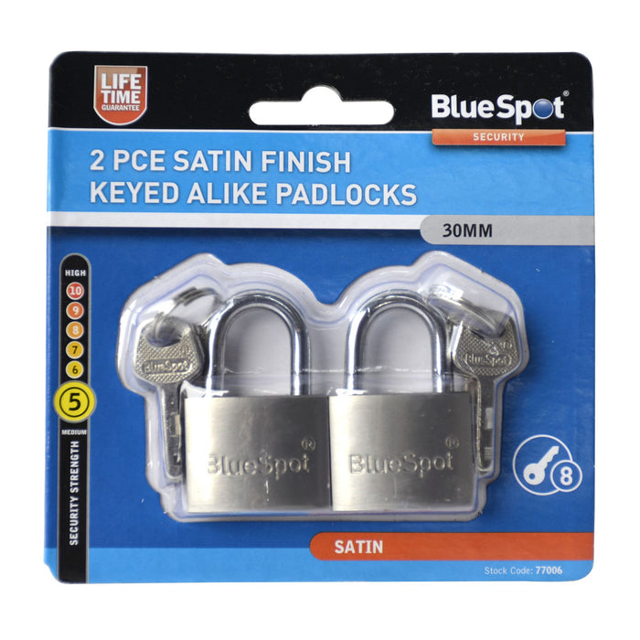 2 Pce Satin Finish Keyed Alike Padlocks