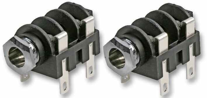 1/4" Jack Socket, 4 Pole, Switched, Chrome Nose, 2 Pack