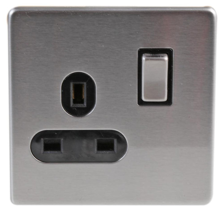 Screwless Switched Mains Socket Double Pole 13A Stainless Steel