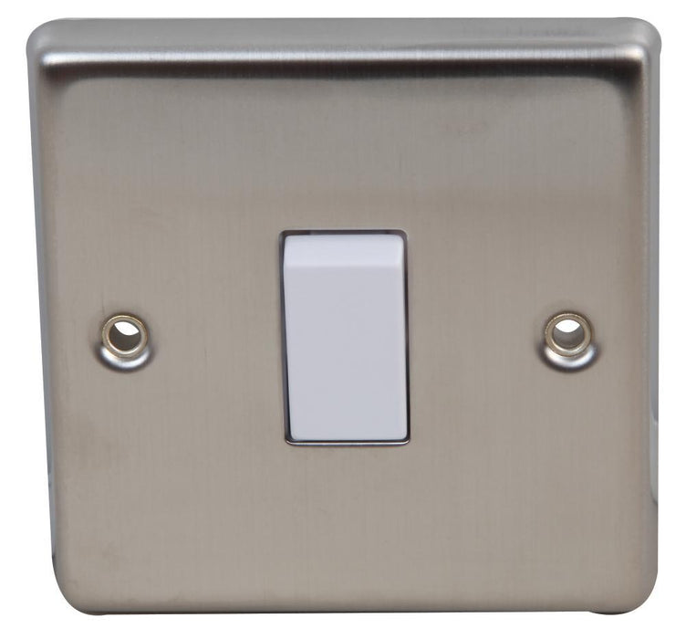 VOLEX ACCESSORIES 1 Gang 2 Way 10AX Light Switch Brushed Stainless Steel / White