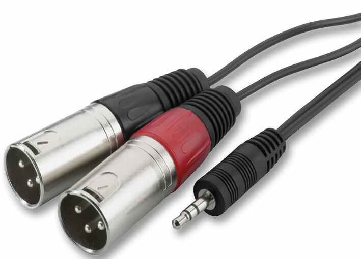 3.5mm Stereo Jack Plug to 2x 3 Way XLR Plugs Lead - Black