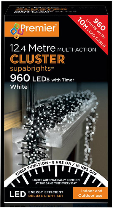 Multi Action White Cluster Christmas Lights with Timer