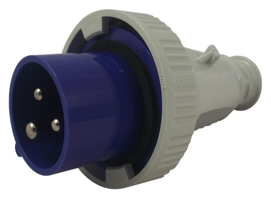 16A, 230V, Cable Mount CEE Plug, 2P+E, Blue, IP67