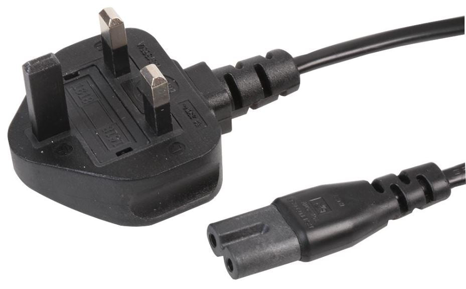 UK Mains Plug to C7 Lead, Black, 0.5m