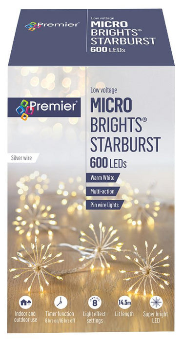 600 LED Micro Starburst Light with Silver Wire Multi Action