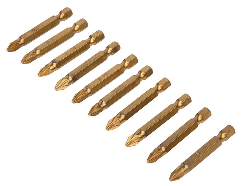 Titanium Coated Screwdriver Bits PZ2 x 50mm (Pack 10)