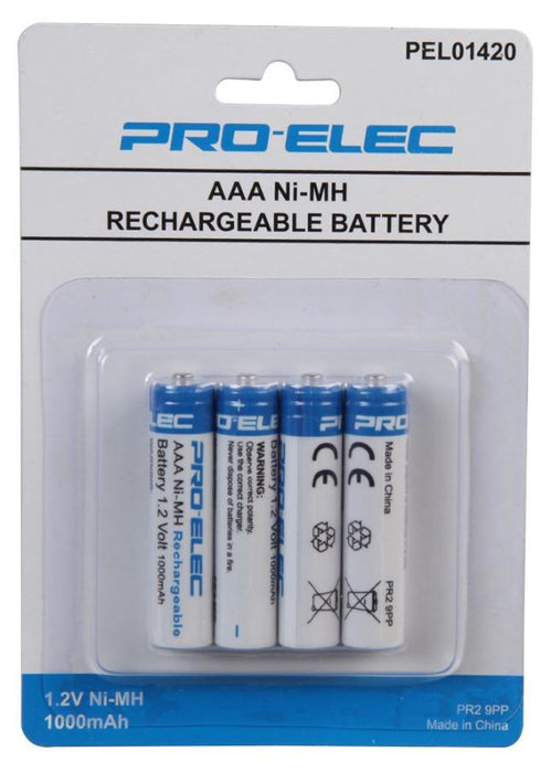 NiMH Rechargeable AAA Batteries, 1000mAh 4 Pack