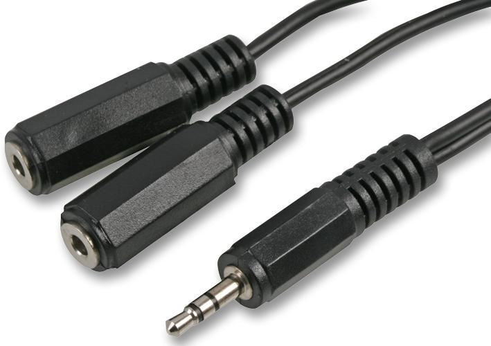 2x 3.5mm Stereo Jack Sockets to Stereo Jack Plug Lead, 150mm Black