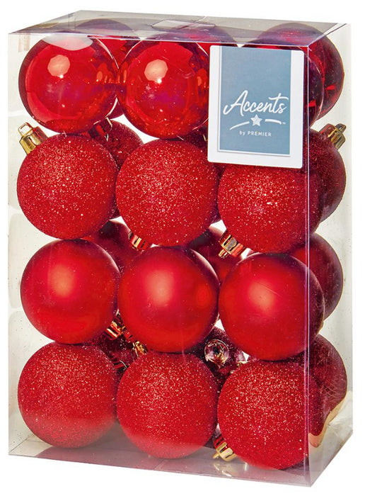 60mm Red Christmas Baubles, Pack of 24