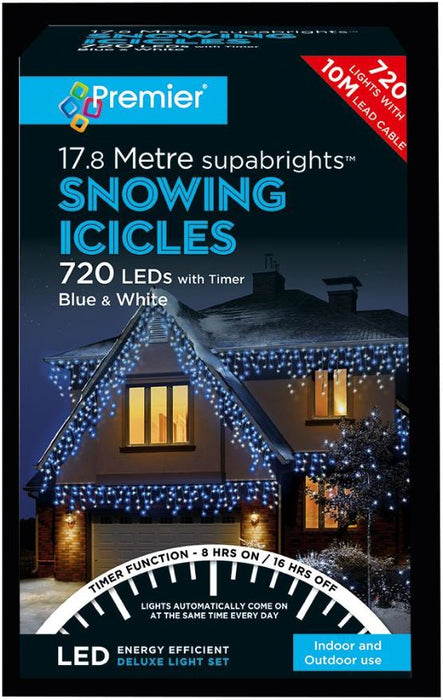 Raraion - 720 LED Snowing Icicle Blue and White Lights with Timer