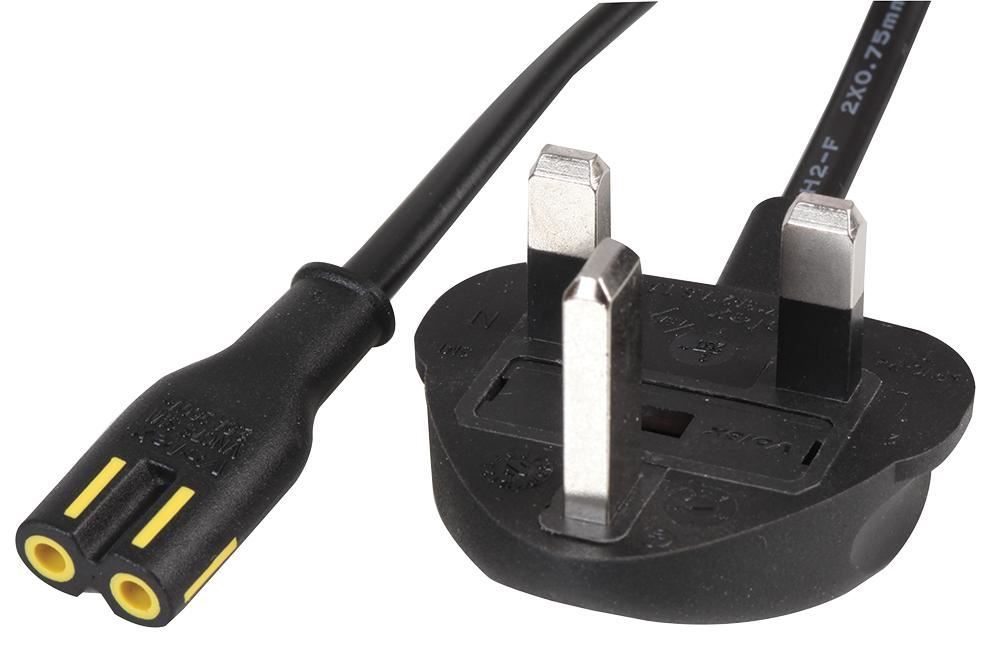 3A UK Mains Plug to IEC C7 (Figure 8) Socket Power Lead Black