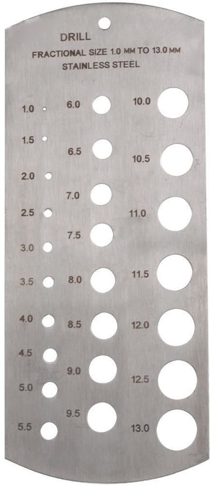 DURATOOL - 1mm-13mm Stainless Steel 25 Hole Metric Drill Gauge