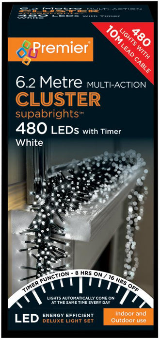 Multi Action White Cluster Christmas Lights with Timer