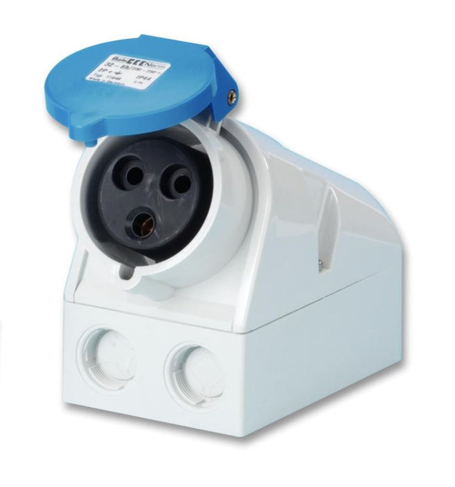 32A, 230V, Surface Mount CEE Socket, 2P+E, Blue, IP44