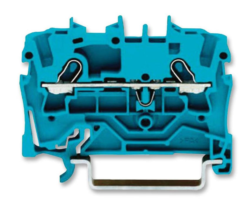 2 Way 18A 800V DIN Rail Mount Terminal Block, 20-14AWG, 1.5mm² - Blue