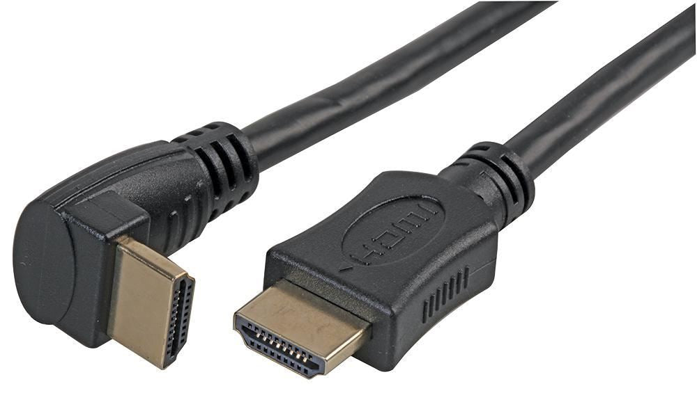 HDMI Lead with Ethernet, Male to Right Angled Male, Black