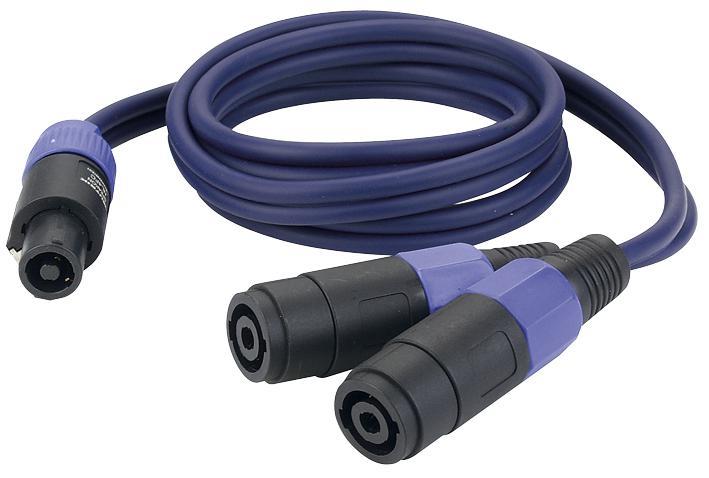 2 Pole Speakon Male to 2x Female Splitter Lead, 1.5m Blue