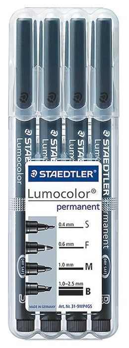 STAEDTLER - Assorted Tip Lumocolor Permanent Marker Pens - Pack of 4 (Black)