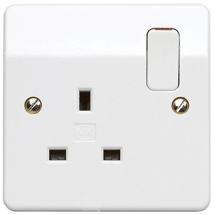 MK - 13A 1 Gang Double Pole Switched Socket, White