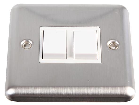 VOLEX ACCESSORIES 2 Gang 2 Way 10AX Light Switch Brushed Stainless Steel / White