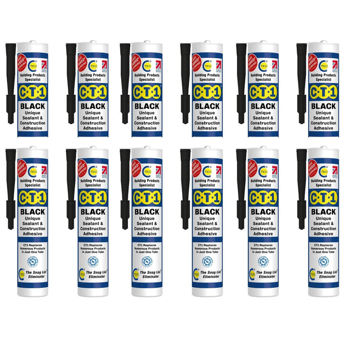Black Construction Sealant Adhesive Tube for Virtually Any Material Pack 12