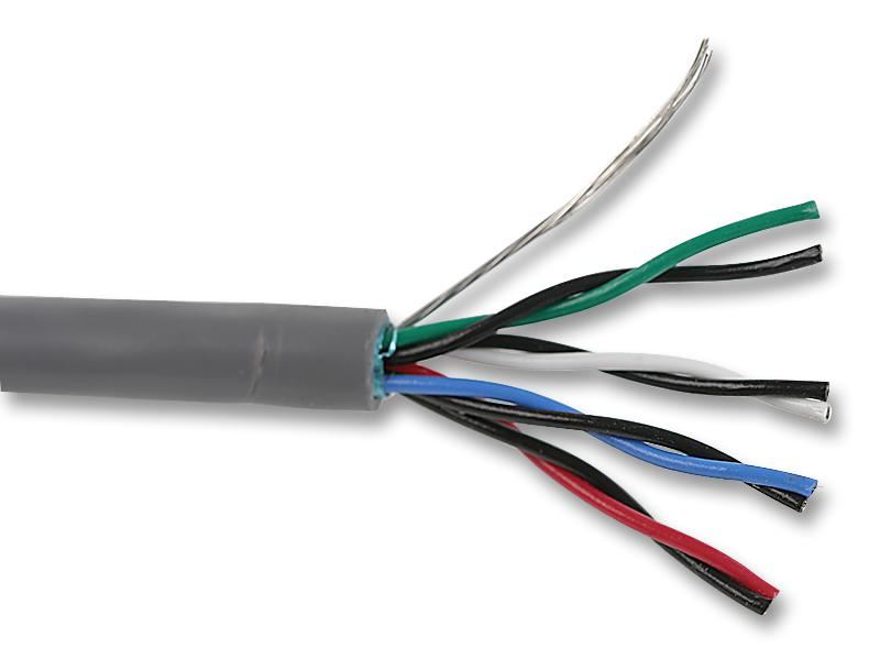 3-Pair Foil Shielded Industrial Cable, 300V, 30.5m (100ft)