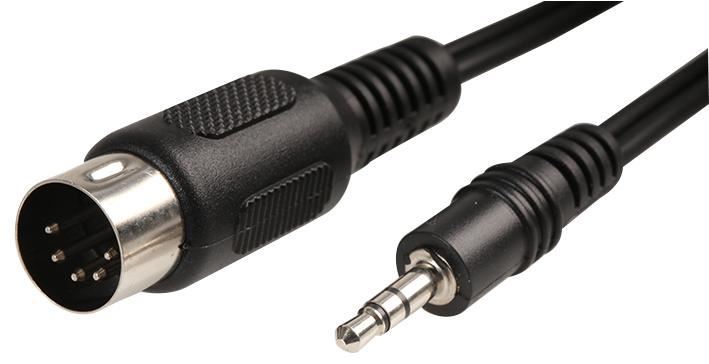 5 Pin 180° DIN to 3.5mm Stereo Jack Lead, 2m Black