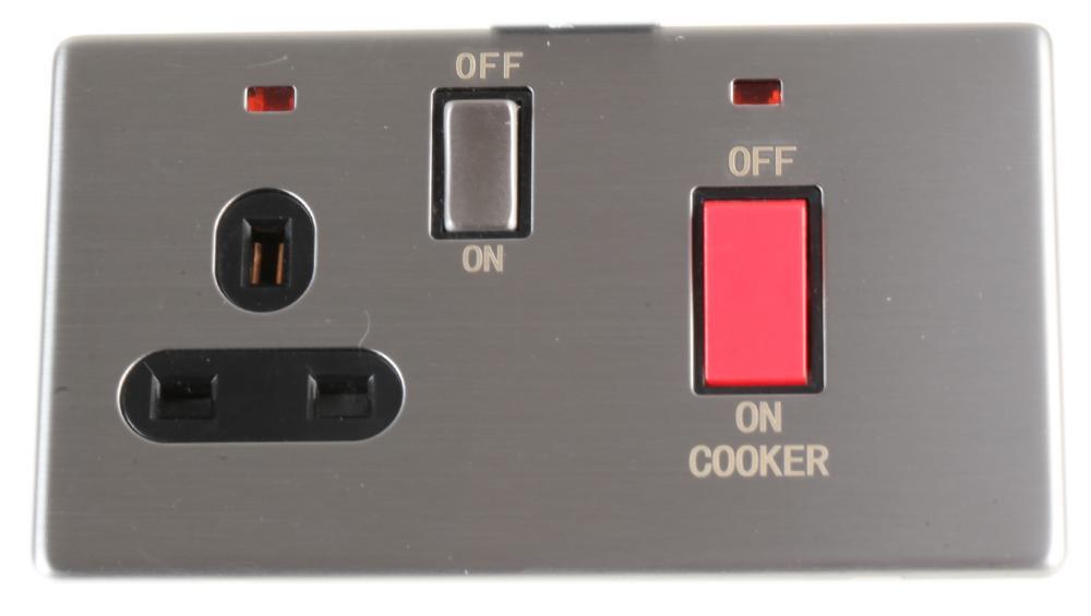 Screwless Cooker Switch with Neons, 45A, Stainless Steel